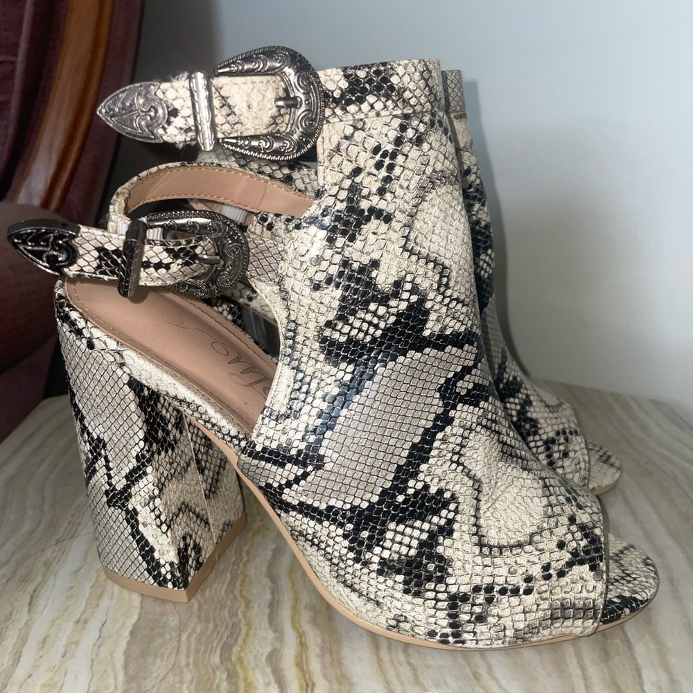 Snakeskin Heels with Belt Buckle Straps